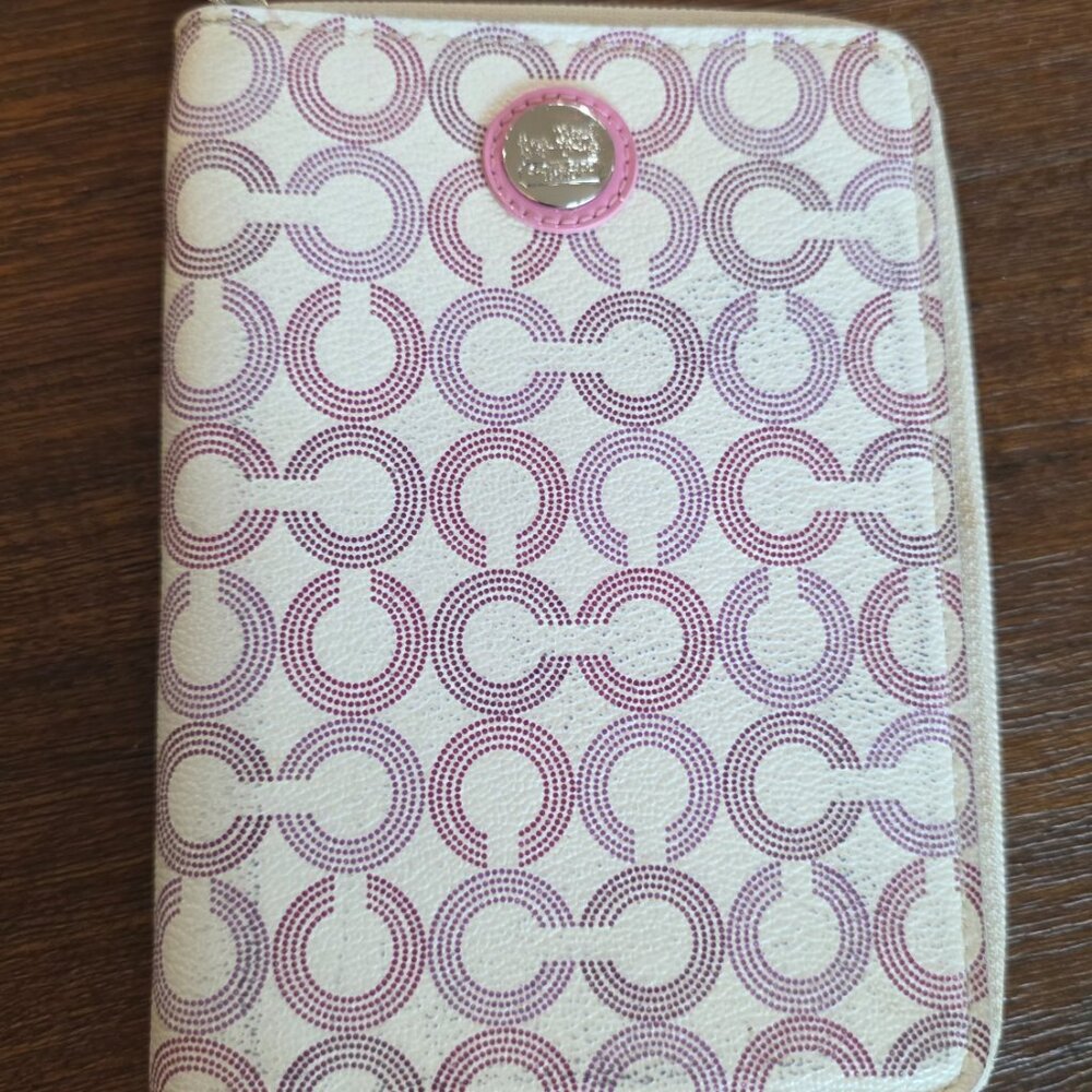 COACH Cream/ Multi Color Waverly Dotted Signature Card Wallet Organizer